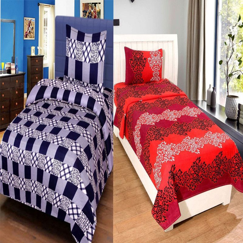 Shivam Fab 180 TC Polycotton Single Self Design Flat Bedsheet  (Pack of 2, Multicolor)