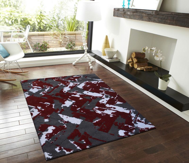 FURNISHINGLAND Red, White, Grey Polyester Area Rug  (91 cm, X 153 cm, Rectangle)