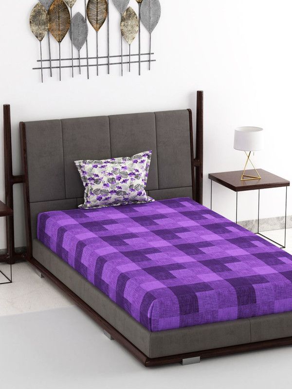Bianca 144 TC Cotton Single Checkered Flat Bedsheet  (Pack of 1, Violet)
