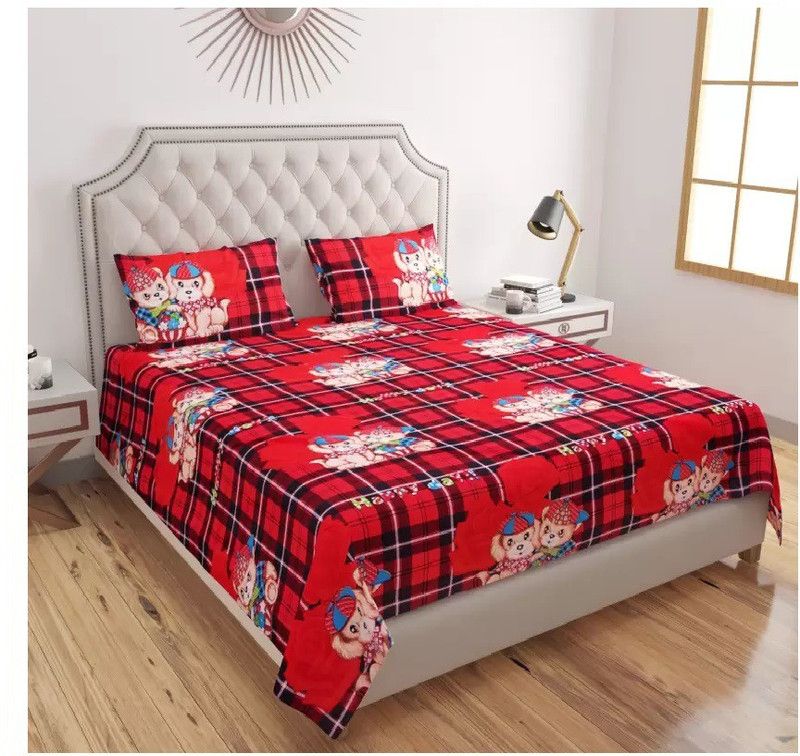 Home Readiness 185 TC Polyester Double 3D Printed Flat Bedsheet  (Pack of 1, Red)