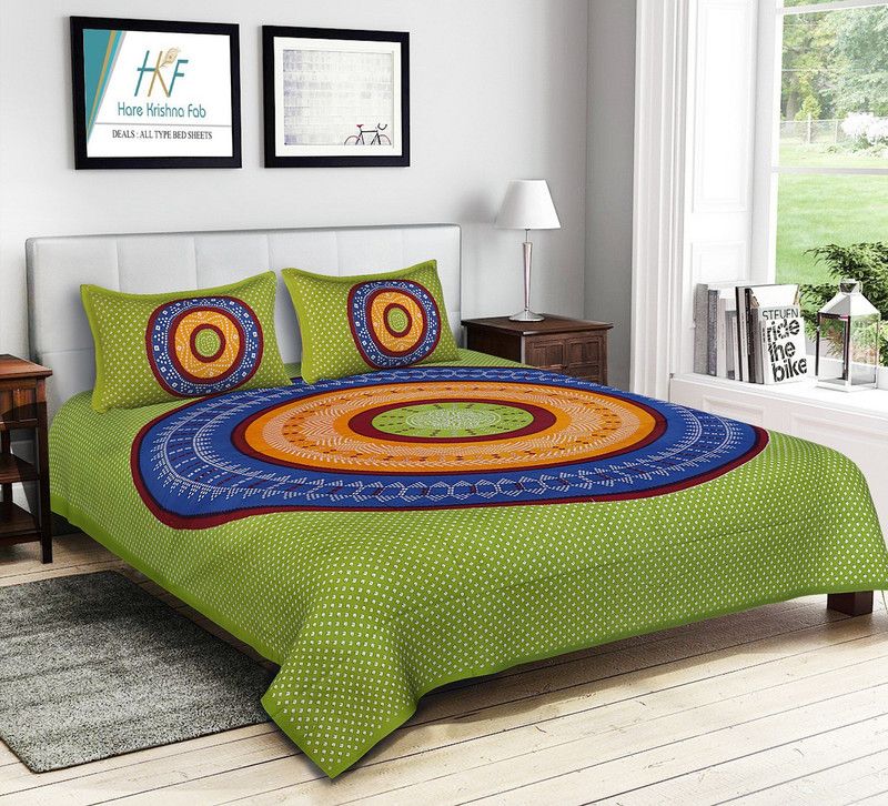 DHAKAD 300 TC Cotton King Printed Flat Bedsheet  (Pack of 1, Green)