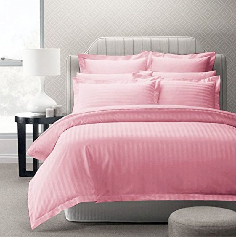 AMIGOS 210 TC Cotton King Striped Flat Bedsheet  (Pack of 1, Baby Pink)