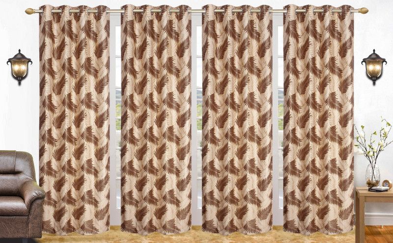 Flossy 274 cm (9 ft) Polyester Semi Transparent Long Door Curtain (Pack Of 4)  (Abstract, Brown)