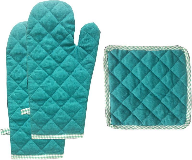 FAIRY HOME Green Cotton Kitchen Linen Set  (Pack of 3)