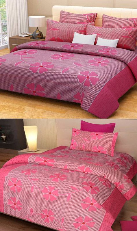 WebDealz 120 TC Cotton Double Printed Flat Bedsheet  (Pack of 5, Pink)