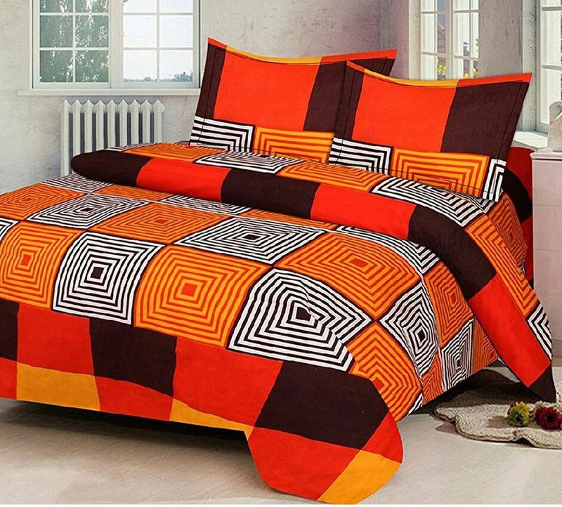 DAKSHITA 240 TC Polyester Double Checkered Flat Bedsheet  (Pack of 1, Orange, Black)