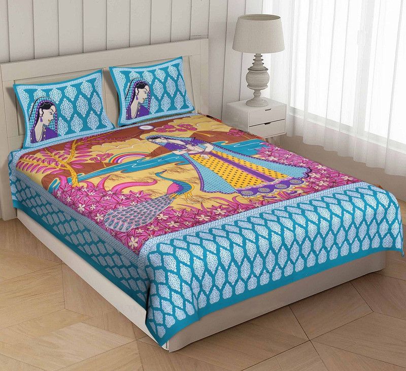 BETTERWORLD 180 TC Cotton Double Jaipuri Prints Flat Bedsheet  (Pack of 3, Multicolor)