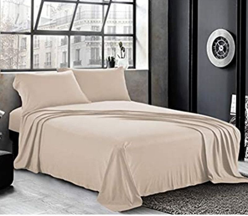 MUKHAKSH 800 TC Cotton King Solid Flat Bedsheet  (Pack of 3, Beige)