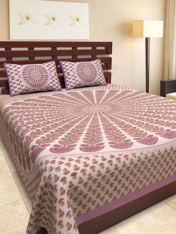 Bombay Spreads 144 TC Cotton Double Printed Flat Bedsheet  (Pack of 1, Purple)