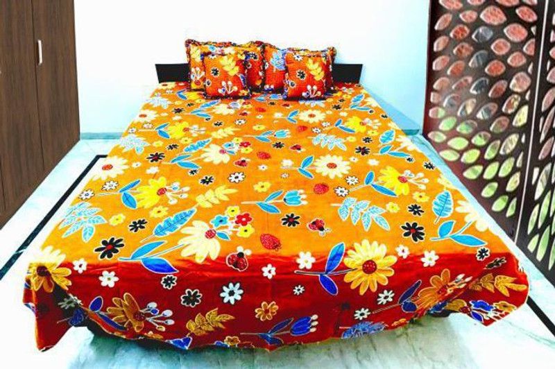 omkar 250 TC Cotton Double Floral Flat Bedsheet  (Pack of 1, Multicolor)