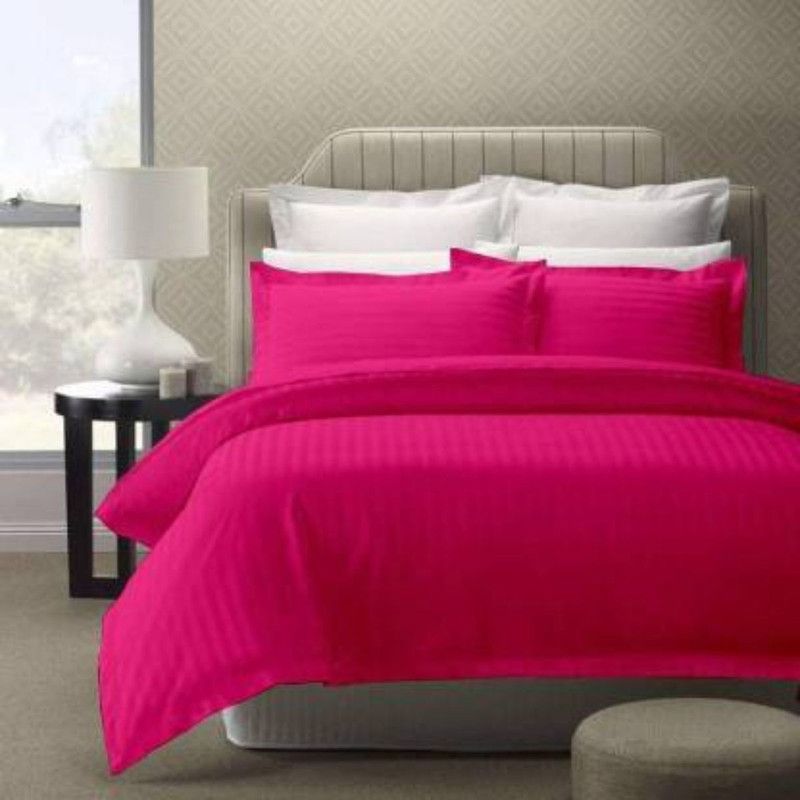 indicum 220 TC Cotton King Striped Flat Bedsheet  (Pack of 1, Dark Pink)