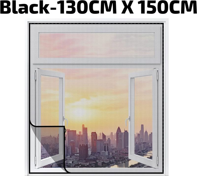 WNE Jaliwale Fibre Adults Washable 120 GSM Fiberglass Pre-Stitched Window Mosquito Net-Black (Size - 130cm x 150cm) Mosquito Net  (Black - 130cm x 150cm, Frame Hung)