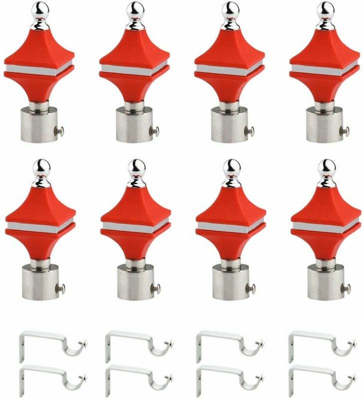 krina Silver, Red Rod Rail Bracket, Curtain Knobs Metal  (Pack of 16)