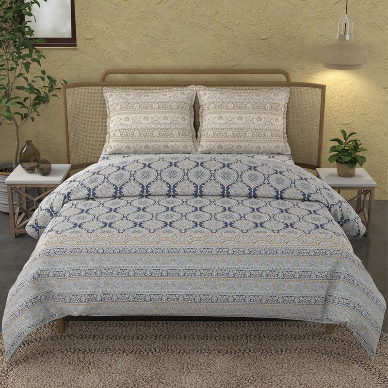 TRIDENT Striped King Comforter for AC Room  (Cotton, Ajrakh Midnight Blue)