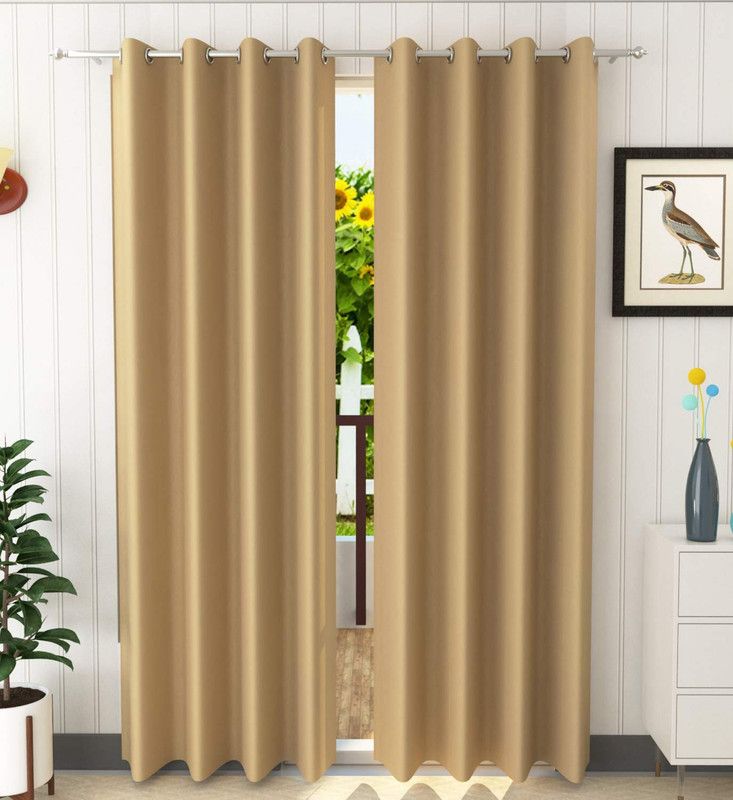 Galaxy Home Decor 153 cm (5 ft) Silk Blackout Window Curtain (Pack Of 2)  (Plain, Gold)