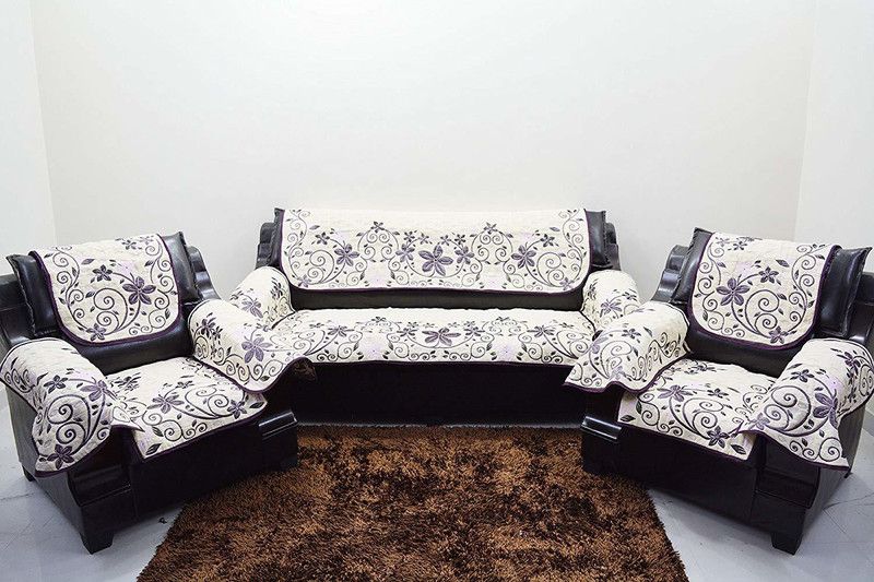 KINGLY Chenille Geometric Sofa Cover  (Purple Pack of 16)