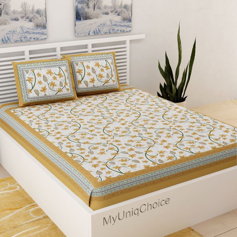 UNIQCHOICE 144 TC Cotton Double Printed Flat Bedsheet  (Pack of 1, Multicolor20)