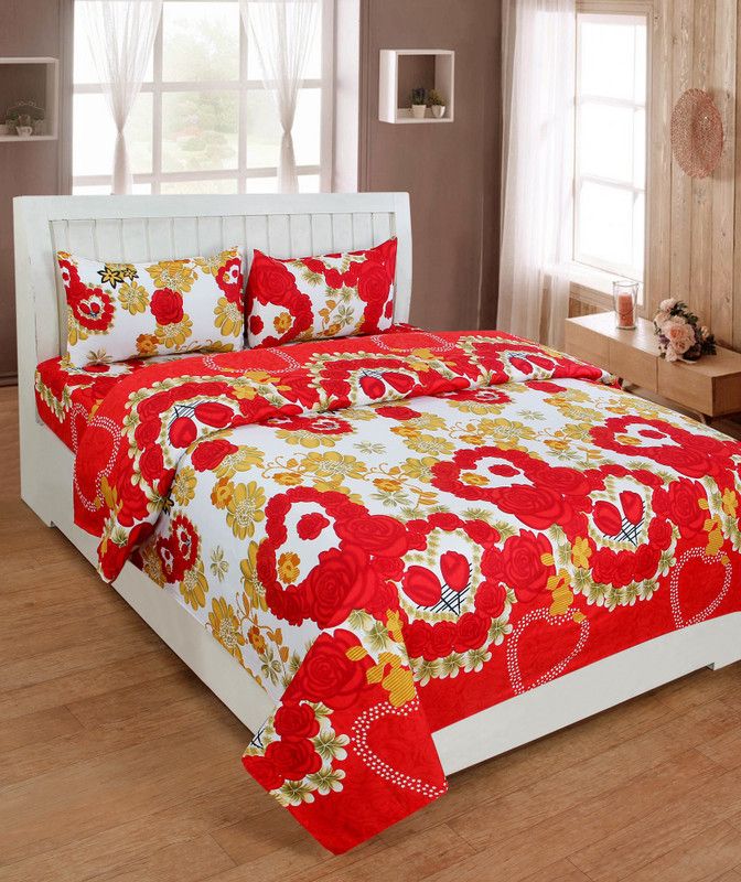 chouhan 150 TC Polycotton Double Printed Fitted & Flat Bedsheet  (Pack of 1, Multicolor)