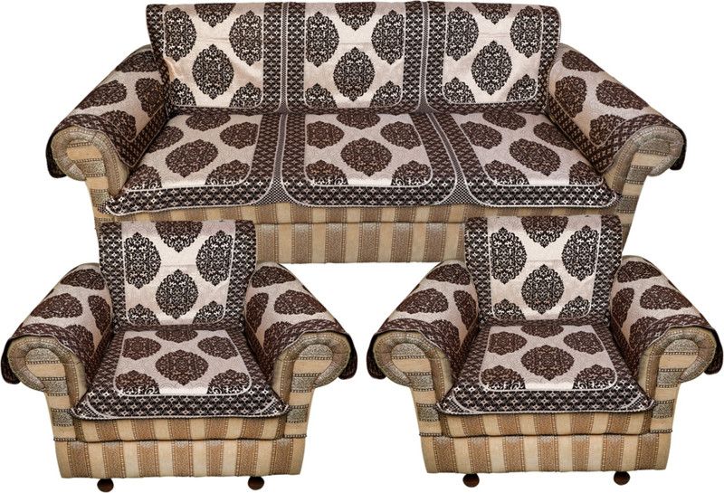 TANLOOMS Velvet Geometric Sofa Cover  (Brown Pack of 6)