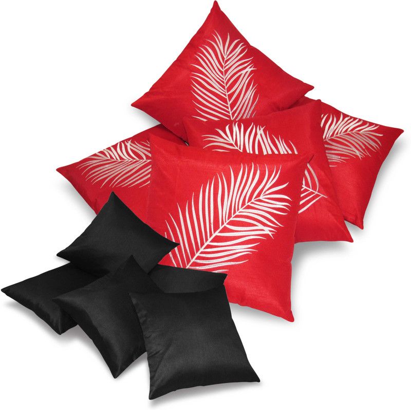 ZIKRAK EXIM Floral Cushions Cover  (Pack of 10, 40 cm*40 cm, Red, Black)