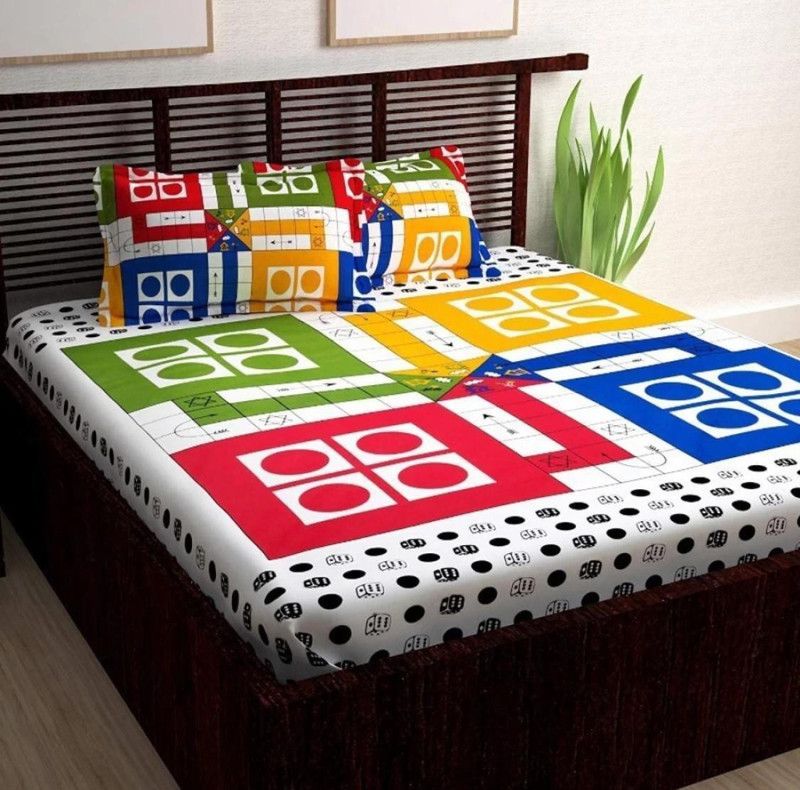 manju 257 TC Cotton Double Printed Flat Bedsheet  (Pack of 3, Black)