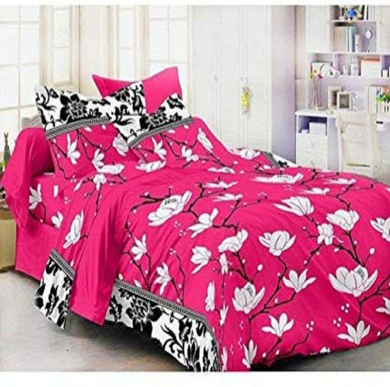 Twinkle Star's 150 TC Polycotton Double Floral Flat Bedsheet  (Pack of 1, Pink)