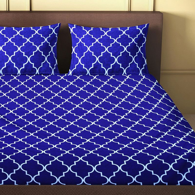 london luxury 120 TC Polycotton Double Printed Flat Bedsheet  (Pack of 1, Blue)