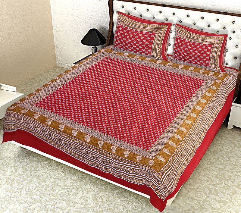 KF FABTEX 104 TC Cotton Double Printed Flat Bedsheet  (Pack of 1, Red)