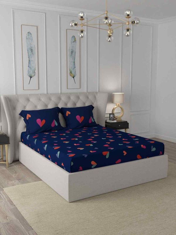 JAIPUR FABRIC 144 TC Polycotton Double Abstract Flat Bedsheet  (Pack of 1, Blue)