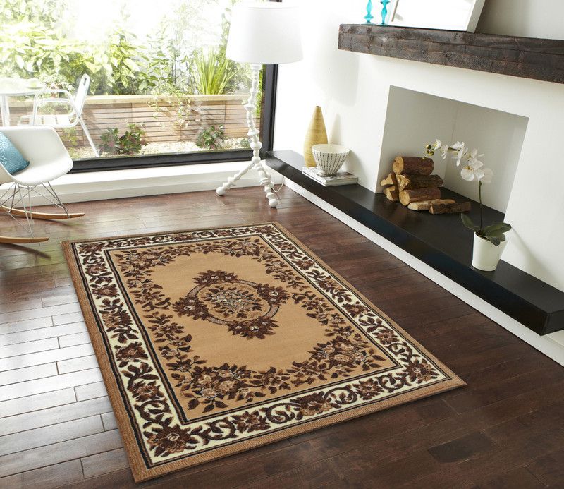 FURNISHINGLAND Gold Wool Carpet  (150 cm, X 210 cm, Rectangle)