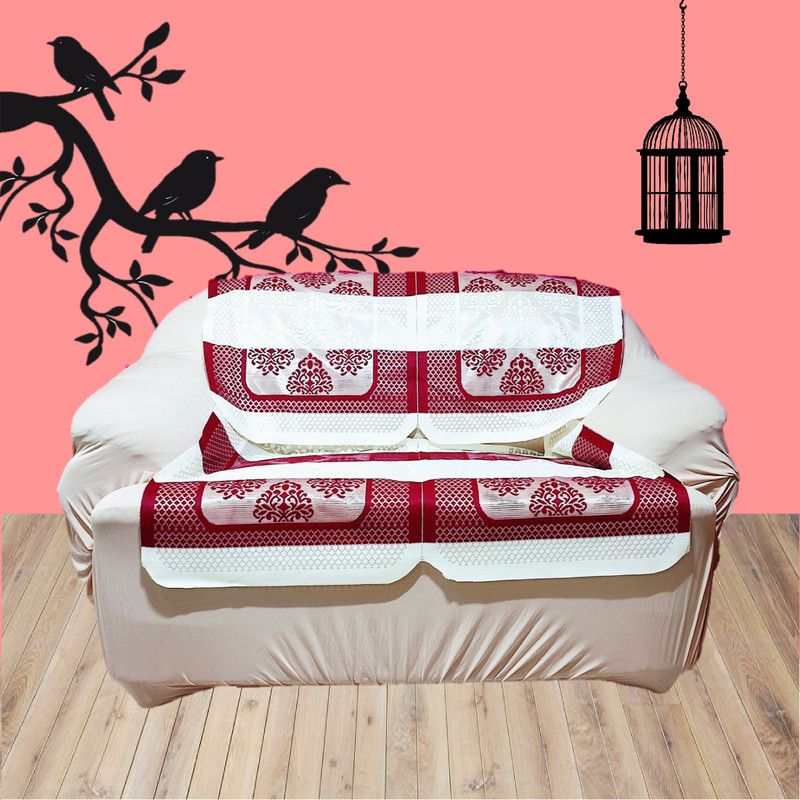 Polyester, Polycotton, Silk, Cotton Sofa Cover  (Berry Red, Creamy Cream, Maroonish Red Pack of 4)