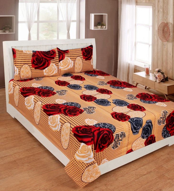 Newleaf Trends 140 TC Polyester Double, Queen, King Printed Flat Bedsheet  (Pack of 1, Red)