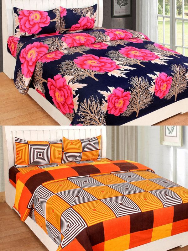 VORDVIGO 150 TC Polycotton Double Checkered Flat Bedsheet  (Pack of 2, Multicolor)