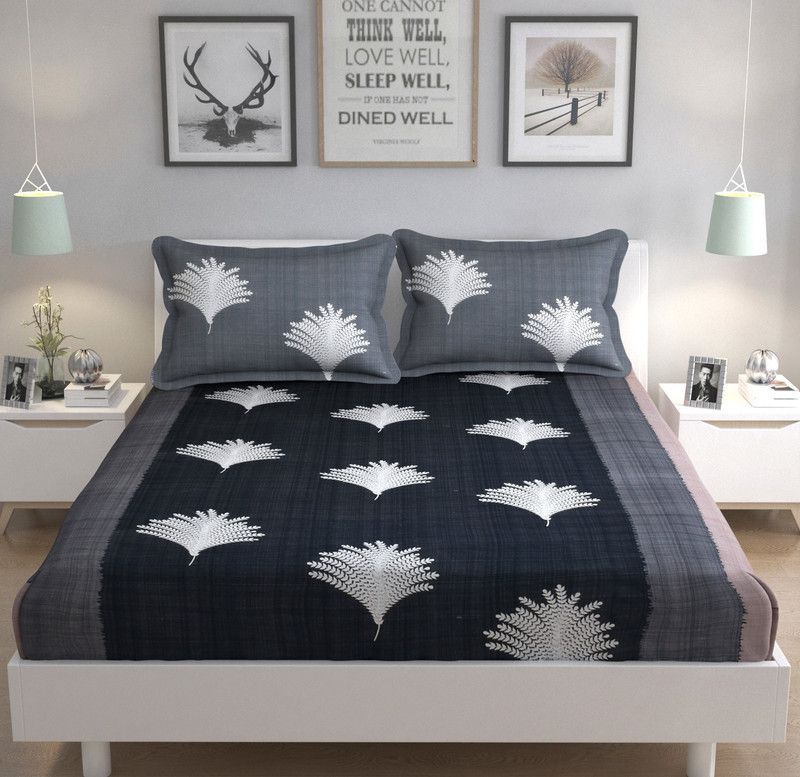 Swizier 240 TC Microfiber Double Printed Flat Bedsheet  (Pack of 1, Black)