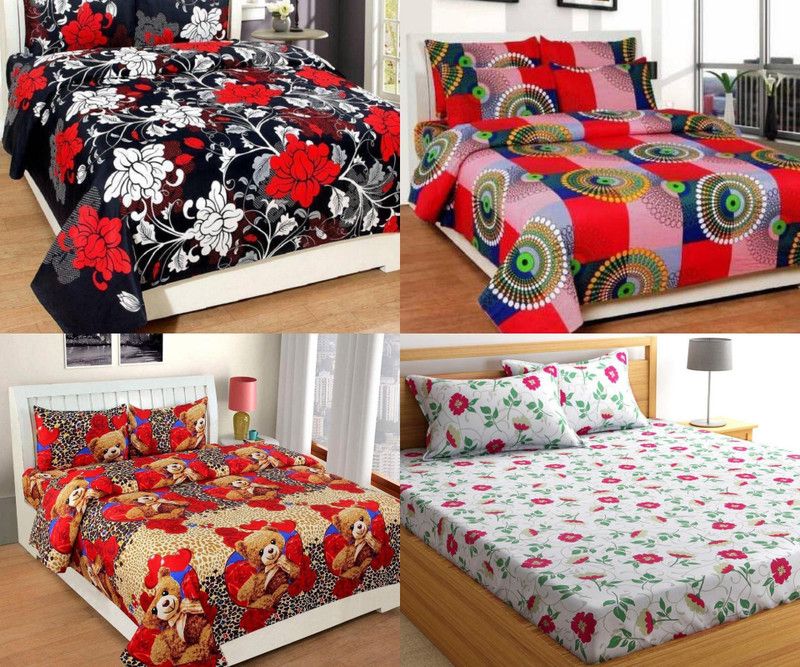 n g products 180 TC Polycotton Double Printed Flat Bedsheet  (Pack of 4, Multicolor)