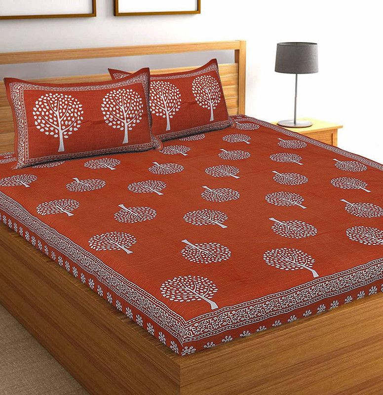 NAVRANG 210 TC Cotton Double Printed Flat Bedsheet  (Pack of 1, Brown)