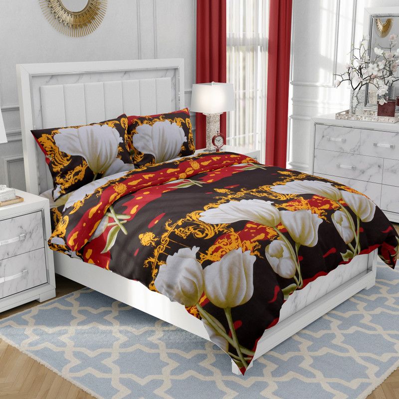 Homestar 144 TC Microfiber Double Printed Flat Bedsheet  (Pack of 1, 10Brown)