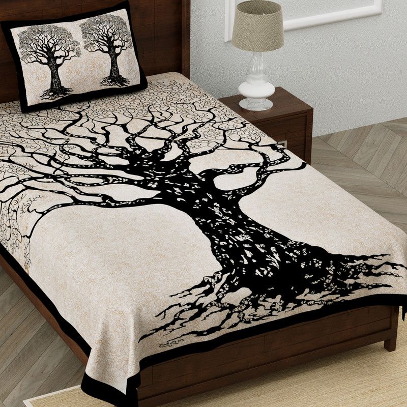 Homeline 104 TC Cotton Single Jaipuri Prints Flat Bedsheet  (Pack of 1, Black)
