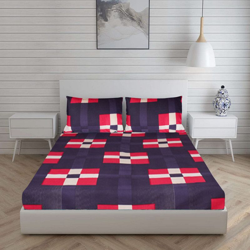 titlis 280 TC Polycotton Double Printed Flat Bedsheet  (Pack of 1, Navy Blue)