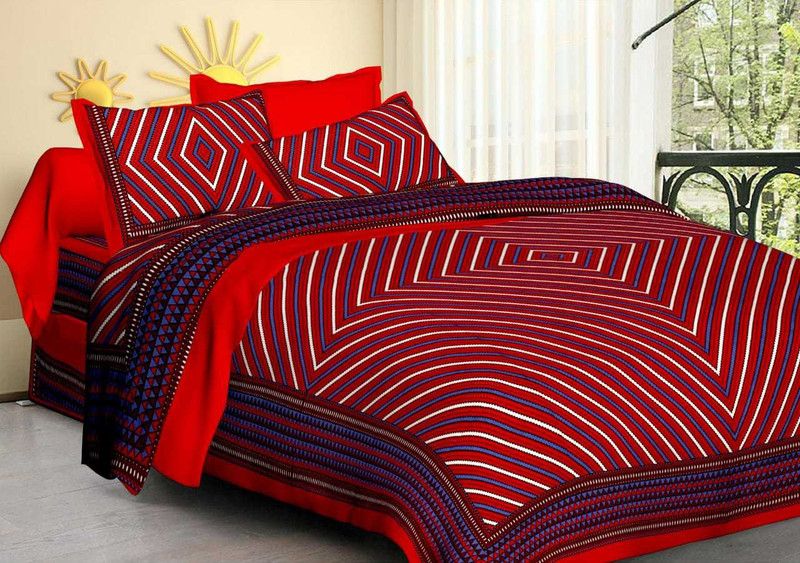 BRDSHEET 144 TC Cotton Double Printed Flat Bedsheet  (Pack of 1, Red)