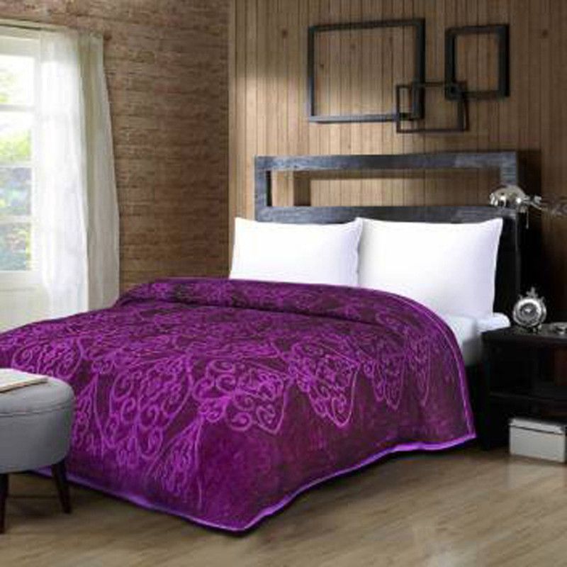 Guru Kripa Floral Double Mink Blanket for Heavy Winter  (Microfiber, Purple)