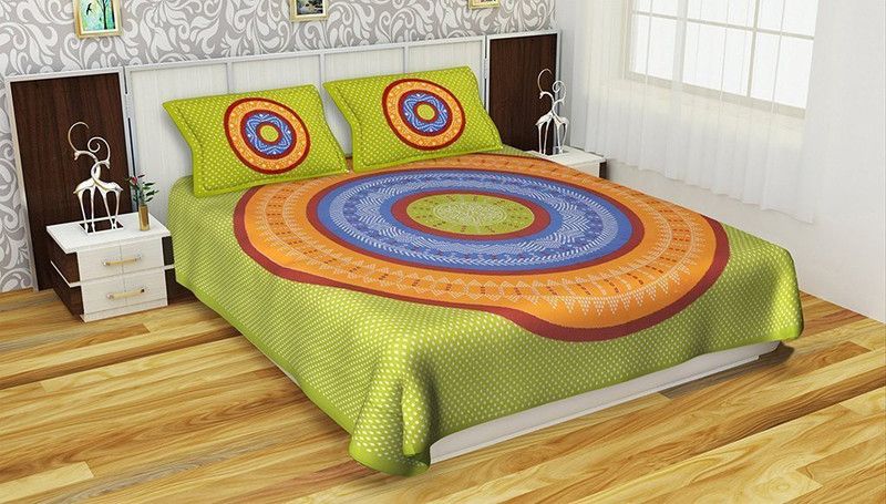 Duronet 180 TC Cotton King Printed Flat Bedsheet  (Pack of 1, Green)