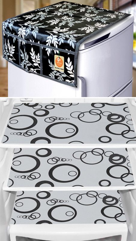 KANUSHI Refrigerator Cover  (Width: 91 cm, Black)