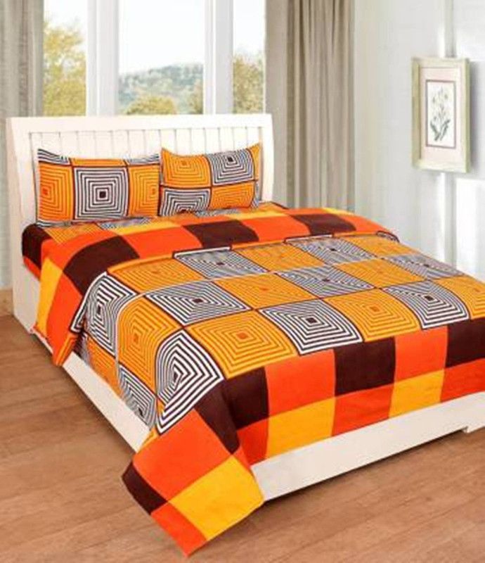 HHH FAB 150 TC Polycotton Double Printed Flat Bedsheet  (Pack of 1, Orange)