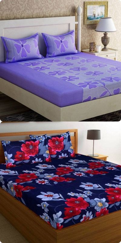 shyokand 144 TC Microfiber Double 3D Printed Flat Bedsheet  (Pack of 2, Green)