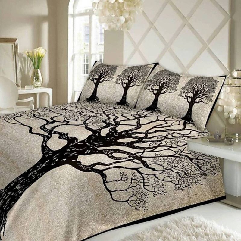 FrionKandy Living 104 TC Cotton Double Self Design Flat Bedsheet  (Pack of 1, Beige)
