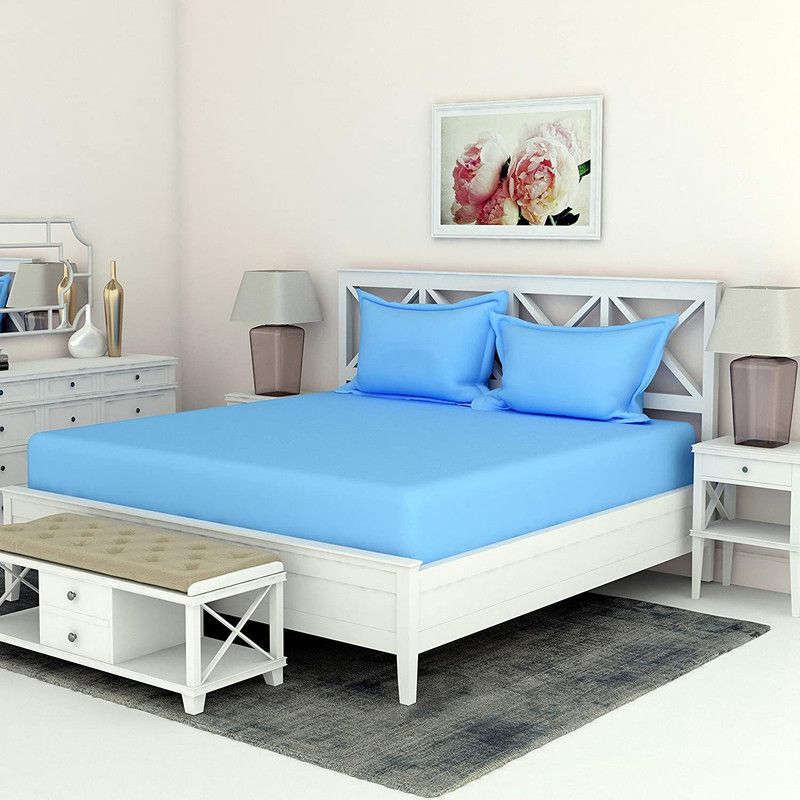 Divine Homes 130 TC Microfiber Double Solid Flat Bedsheet  (Pack of 1, Sky Blue)