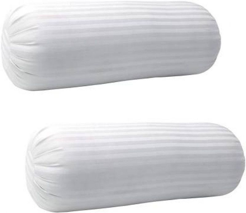 AerinArts Polyester Fibre Stripes Bolster Pack of 2  (White)