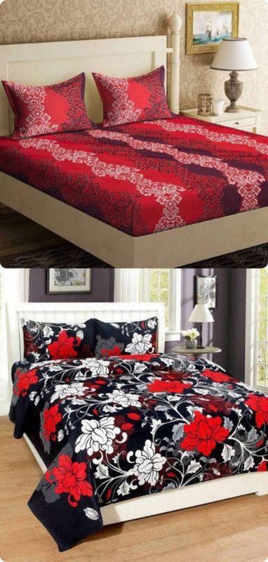 144 TC Microfiber Double Abstract Bedsheet  (Pack of 2, Pink)