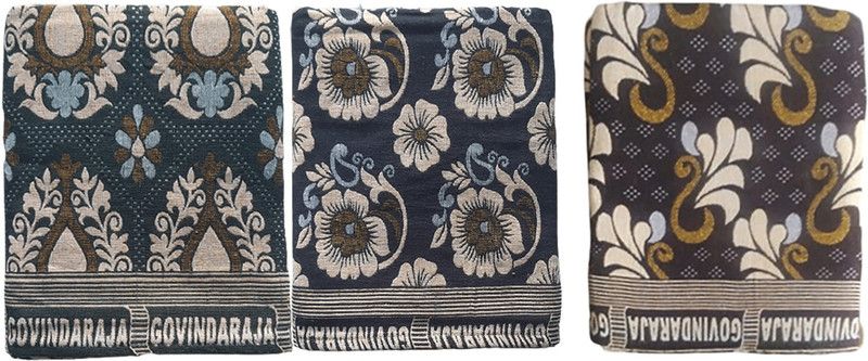amman textiles 180 TC Cotton Queen Self Design Flat Bedsheet  (Pack of 3, Multi260)